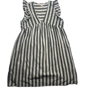 Andree By Unit S Women’s Empire Knee Striped Dress 100%Cotton Minimalist GrayWht